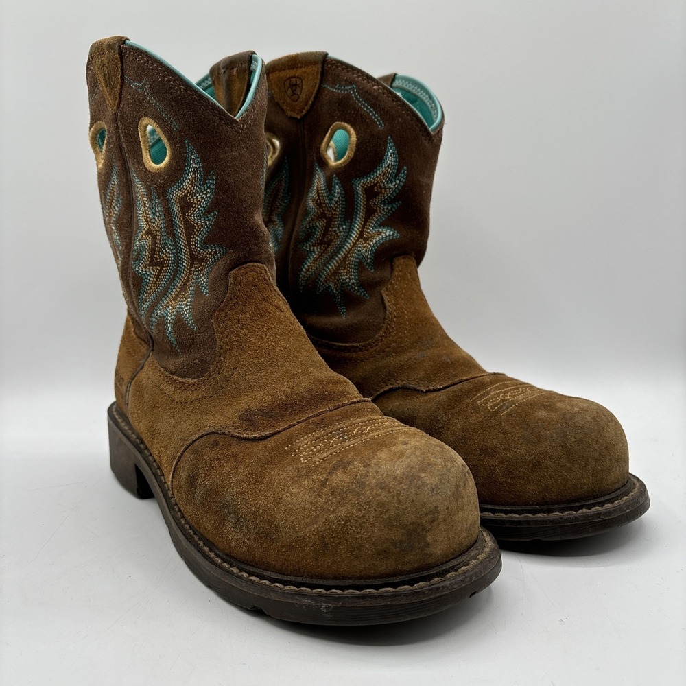 Ariat Fatbaby Boots Women's Size 7 B Brown Suede Cowgirl Western Safety Toe Work
